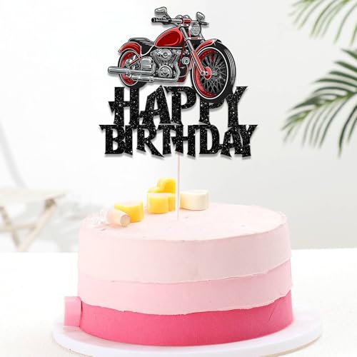 Black Glitter Motorcycle Racing Cake Topper - Birthday Decor