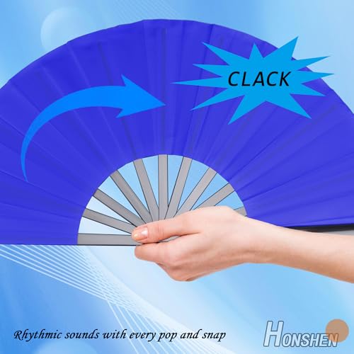 Blue 13-inch Nylon Cloth Folding Hand Fan for Performance & Cosplay