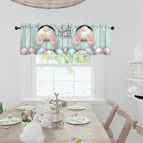 Easter Bunny Window Valance 54x18 Inches - Blue Egg Design
