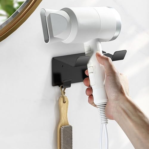 Stainless Steel Hair Dryer Holder Wall Mount - Black Storage Rack