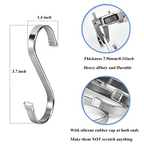 Stainless Steel S Hooks 3.7 Inch - Heavy Duty 8 Pack for Kitchen & Garden