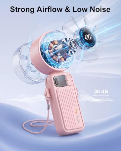 KinYiLO Portable Handheld Fan - 3-in-1 Rechargeable Cooling with 100 Speeds, 4000mAh Battery, Perfect for Outdoor & Travel (Pink)
