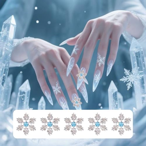 20 Pcs 3D Snowflake Nail Charms Silver Metal Blue Crystal Rhinestones