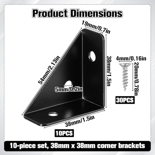 10PCS Black Triangle Corner Brackets for Shelving and Furniture