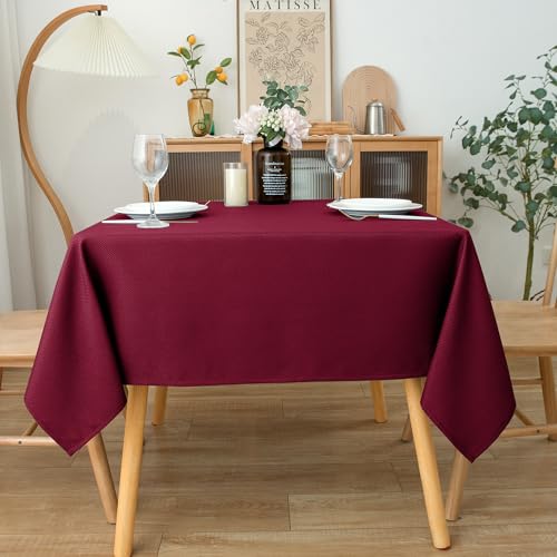 Christmas Square Tablecloth Burgundy 60x60 Inches Holiday Textured Fabric