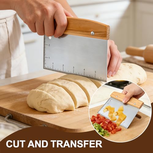 JuyVerq Stainless Steel Bench Scraper Set with Wood Handle
