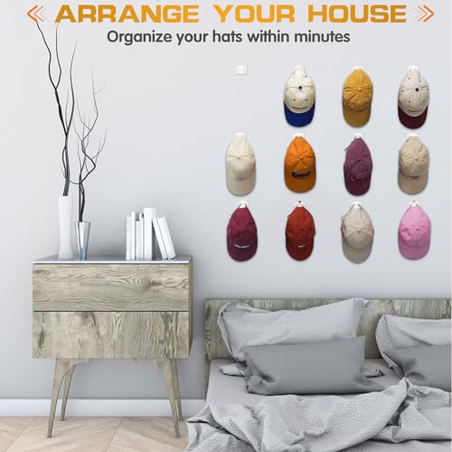 Adhesive Hat Hooks for Wall - 12 PCS White Minimalist Baseball Cap Rack