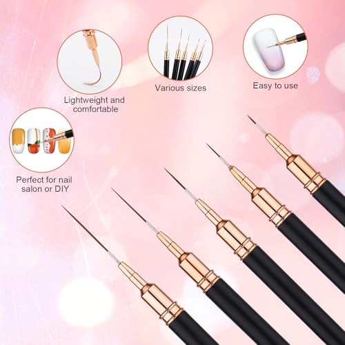 Gosknor 5pcs Nail Art Liner Brushes Set - Fine Detail Drawing Tools
