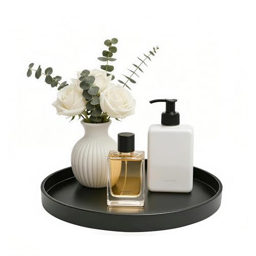 Blaucasa 9" Black Round Bathroom Vanity Tray - Versatile Decor & Organizer