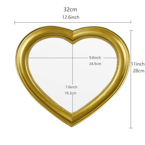 Heart Shaped Mirror - Romantic Gold Wall Decor, 12.6x11in