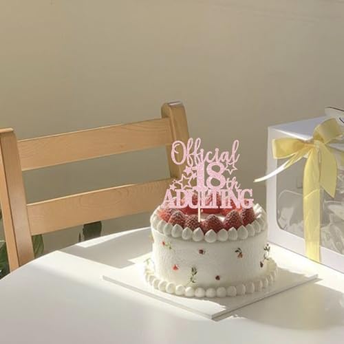Official Adulting 18th Birthday Cake Topper Light Pink Glitter
