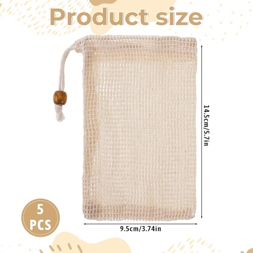 Natural Sisal Soap Saver Pouch 5-Pack Exfoliating Mesh Bag with Drawstring