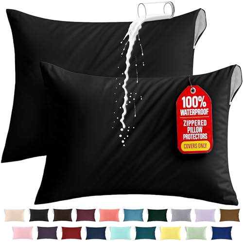 Utopia Bedding King Size Waterproof Pillow Protectors, Black - Set of 2
