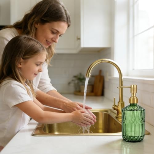Elegant Green Glass Soap Dispenser with Rust-Proof Pump - 15.4 Oz