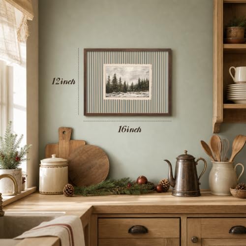 Vintage Christmas Wall Art Framed Winter Scene Canvas Print 16x12 Inches - Green Variation