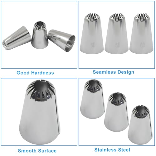 Bonsicoky 3-Pack 6B Cake Piping Tips - Large Stainless Steel Set