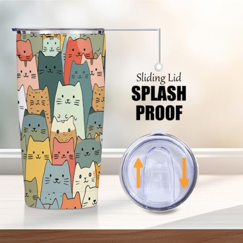 Multi 1354 Cute Cat 20 oz Insulated Stainless Steel Tumbler - Funny Cats