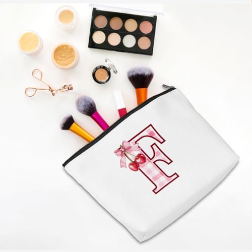 CQM Initial F Cherry Makeup Bag Monogrammed Travel Toiletry Pouch