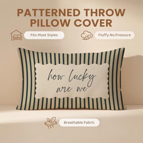FOPENEM Lucky Inspirational Pillow Cover 12x20 White Farmhouse Decor