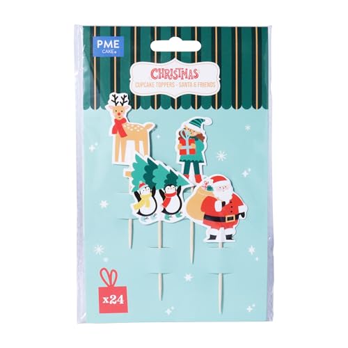 Christmas Cupcake Toppers Set of 24 - Santa & Friends