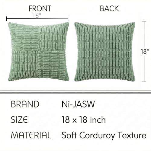 Ni-JASW Sage Green Corduroy Throw Pillow Covers 18x18 Set of 2 - Dual-Sided Design