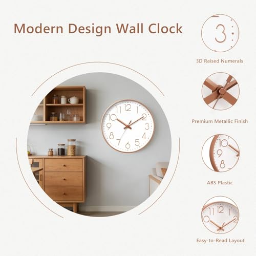 DAXSMY 8 Inch Rose Gold Wall Clock - Battery Operated Silent