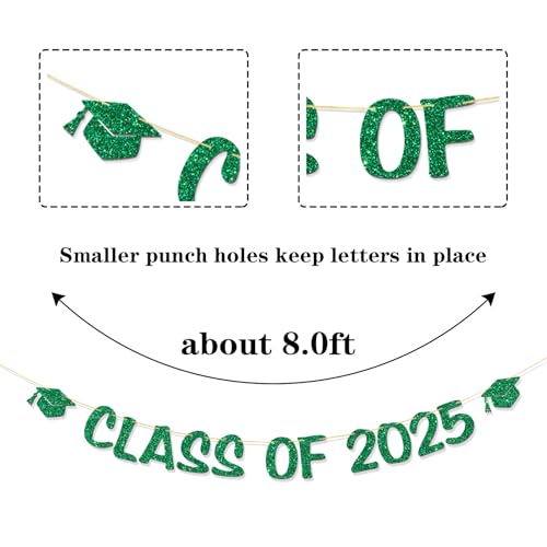 Class of 2025 Graduation Banner - Green Glitter Party Decoration