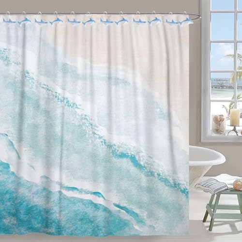 12 Pcs Shark and Dolphin Shower Curtain Hooks, Rust-Proof Nautical Rings