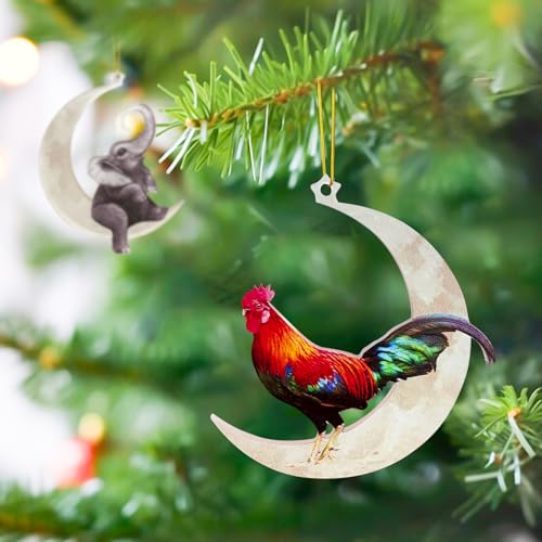 Chicken on the Moon Acrylic Christmas Tree Ornament, Holiday Gift