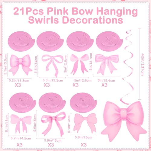 3PCS Pink Birthday Banner Set with 21 Bow Hanging Swirls