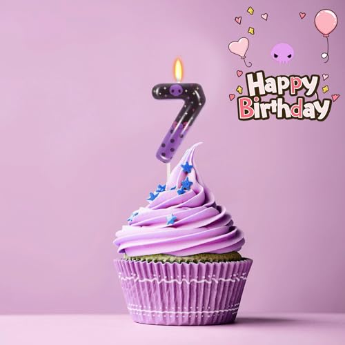 Purple Black Skull Number 7 Birthday Candle - Kpop Cake Topper
