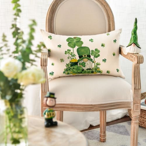 St. Patrick's Day Shamrock Gnome Pillow Cover - 12x20 Inch