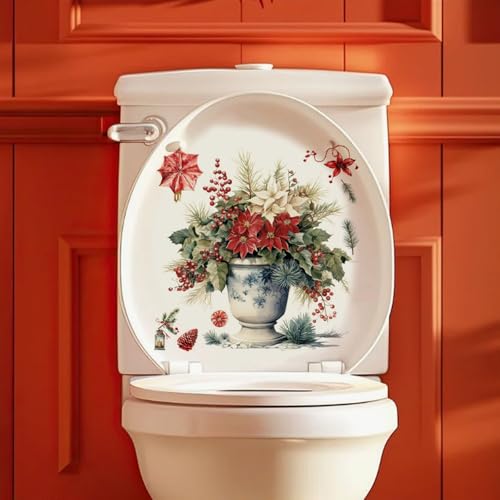 HeartYue 3 Sheets Christmas Toilet Lid Decals Festive Holiday Bathroom Decor