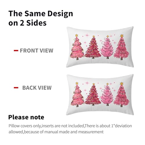 Set of 2 Pink Christmas Tree Lumbar Throw Pillow Covers 12x20