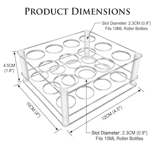 BOXIN 12-Slot Acrylic Roller Bottle Holder for 10ml Essential Oil Rollers
