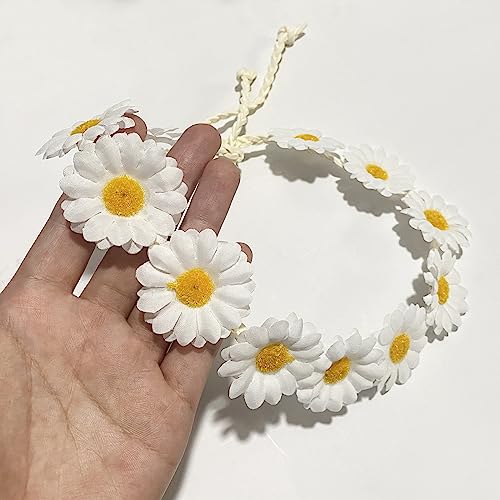 White Sunflower Hair Wreath Bridal Crown Floral Headpiece for Weddings