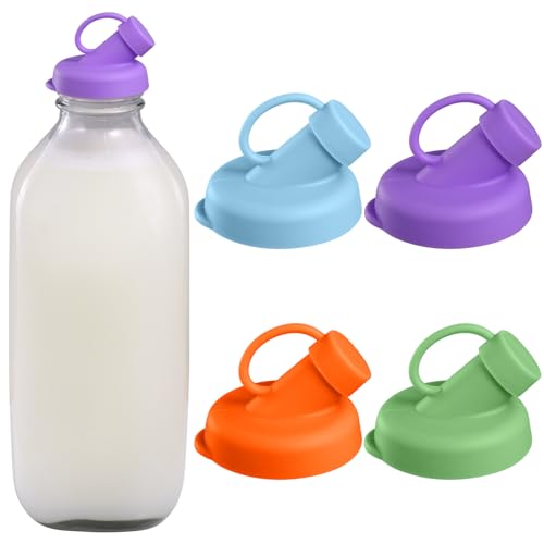4 Pack Silicone Bottle Caps 48mm for Milk Glass Bottles, Leak-Proof & Dishwasher Safe