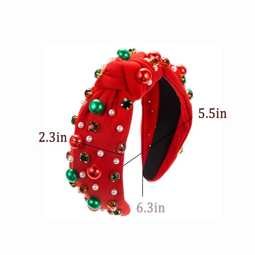 Tisbonsy Christmas Pearl Rhinestone Wide Knot Headband in Red