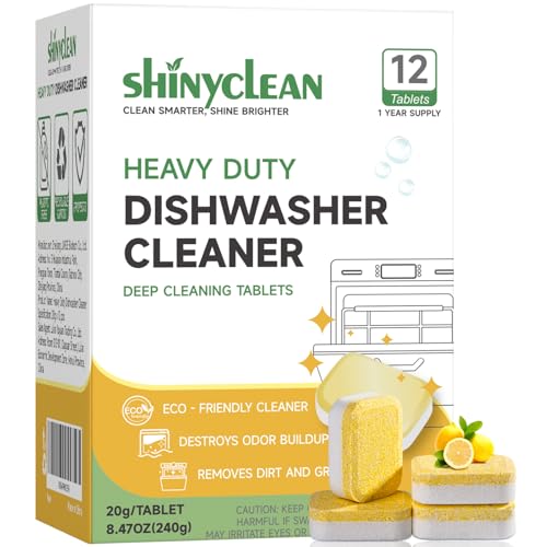 Heavy Duty Dishwasher Cleaner Tablets - 12 Pack, 20g Each, Limescale Remover & Deodorizer