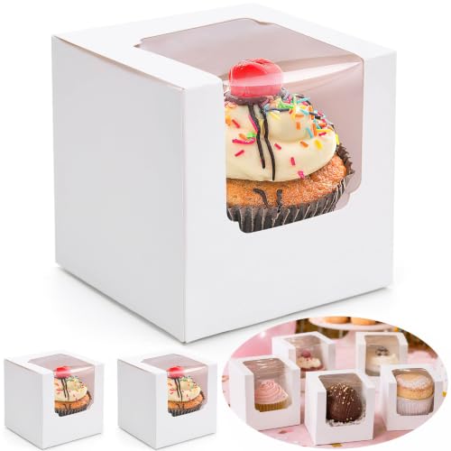VGOODALL 20PCS White Cupcake Boxes with Window & Inserts - 3.5"