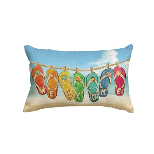 AVOIN colorlife Beach Flip Flop Throw Pillow Cover 12x20 Inch Seasonal Home Decor - Variation 1