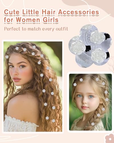 Small Flower Hair Clips - 20 Pcs Mini White Rose Claw Clips