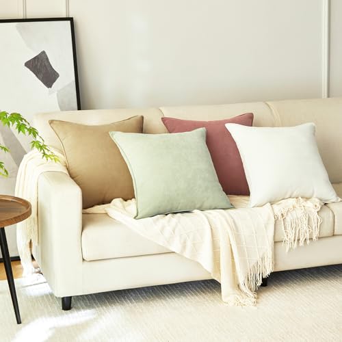 Light Green Chenille Throw Pillow Covers 18x18 Set of 2 for Home Decor