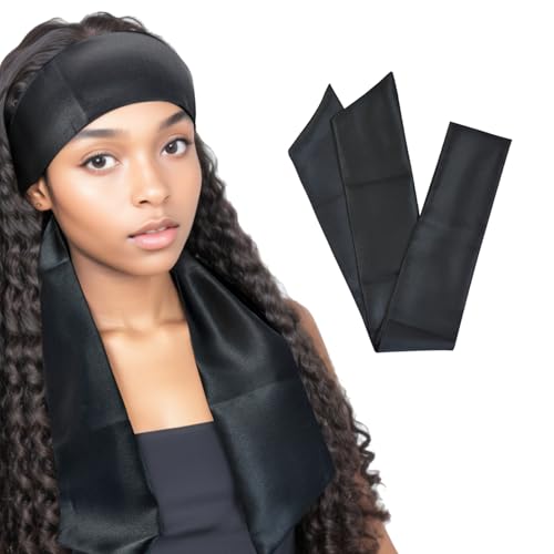 Satin Wig Grip Band and Head Wrap for Lace Frontal Wigs Black