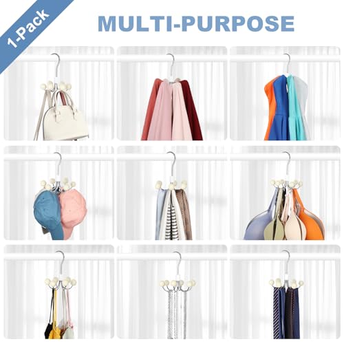 TOPIA HANGER 6-Hook Hoodie & Purse Hanger - White, 360° Swivel Closet Organizer