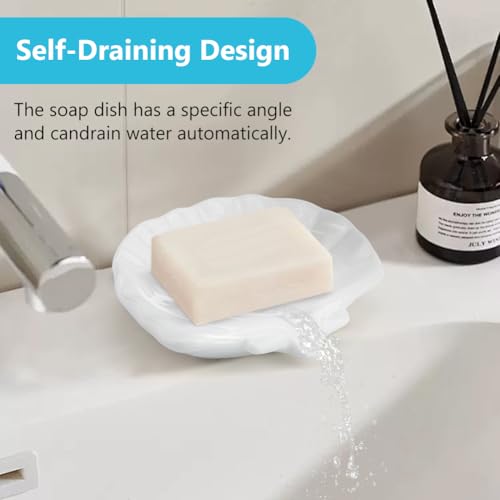 Ceramic Sea-Shell Soap Holder with Self-Draining Design - Elegant and Easy-Clean (White)