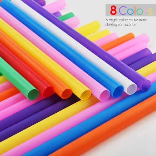 ALINK 100 PCS Jumbo Smoothie Straws, 10.3" Wide Disposable Colorful Straws