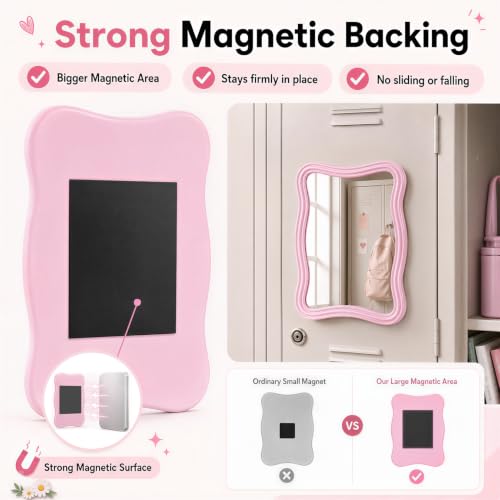 MR.MATE Pink Magnetic Locker Mirror - 5x7 Small Glass for School & Office