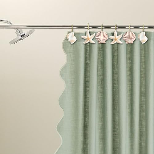 Gold Seashell Shower Curtain Hooks - 12 Pack Rust-Proof Decor