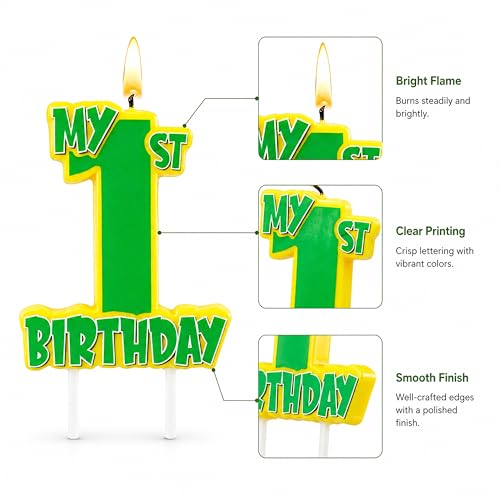 Number 1 Birthday Candle - Street Style Green & Yellow Cake Topper